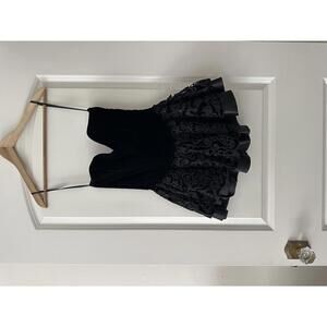 Vintage Black Velvet Strapless Peplum Top with Beaded Detailing
